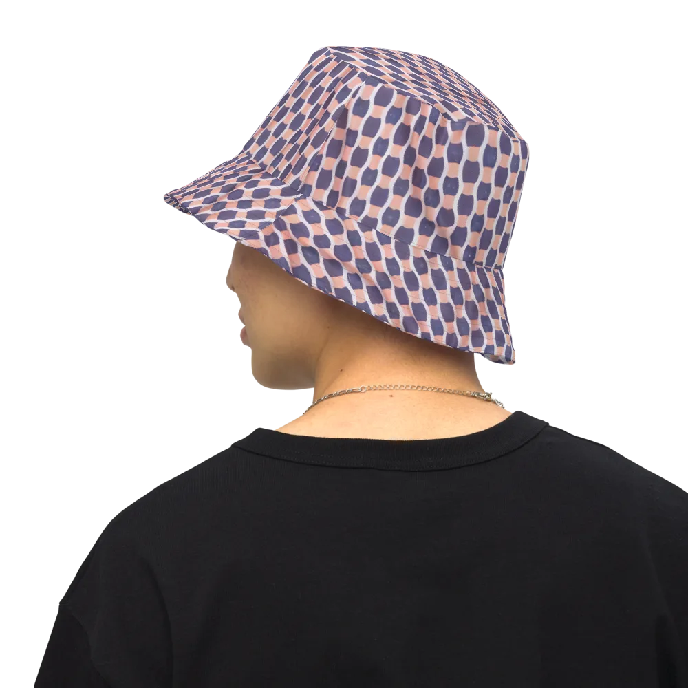 Indigo Blush Mosaic on Reversible Bucket Hat — Back Inside