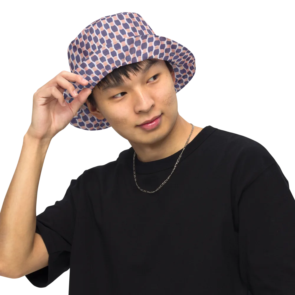 Indigo Blush Mosaic on Reversible Bucket Hat — Front Inside