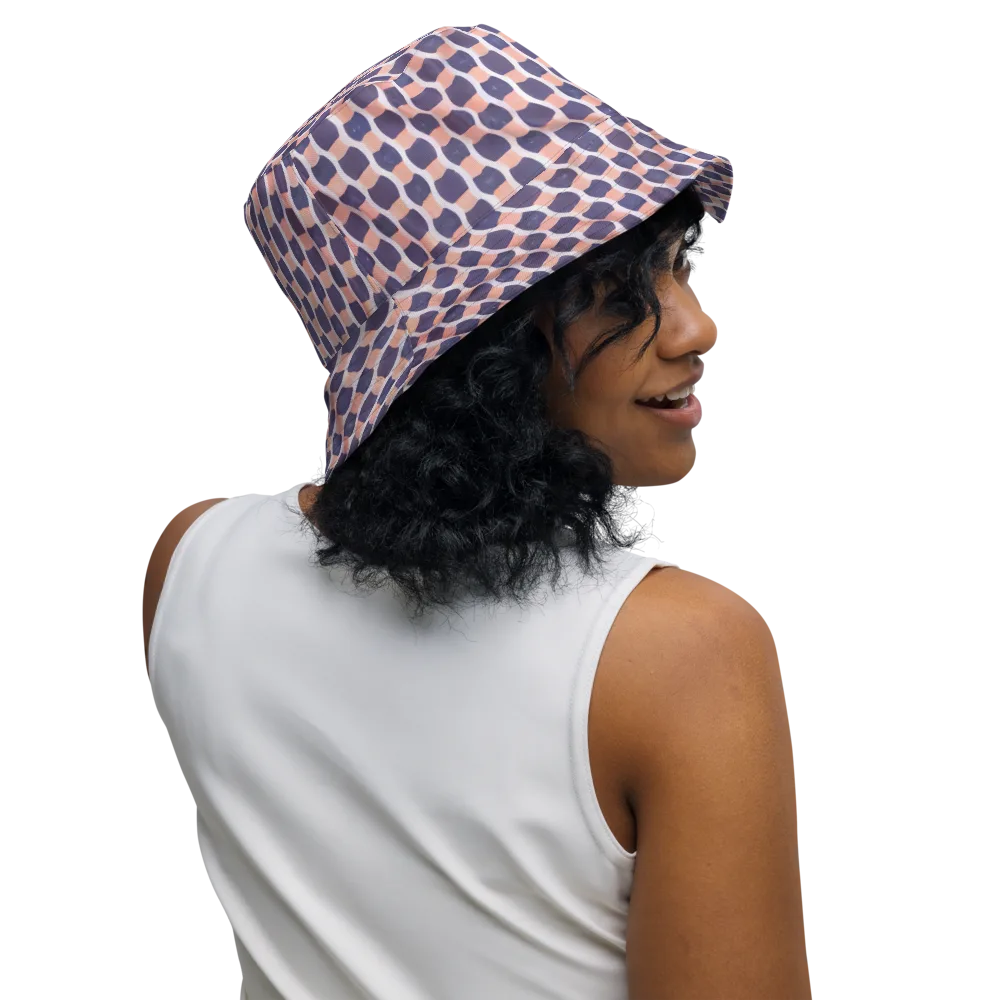 Indigo Blush Mosaic on Reversible Bucket Hat — Right Outside