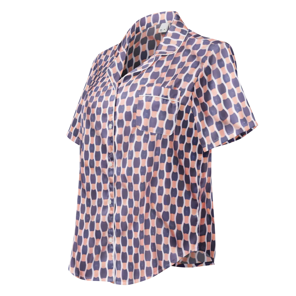 Indigo Blush Mosaic on Women's Short Sleeve Pajama Top — Left Front
