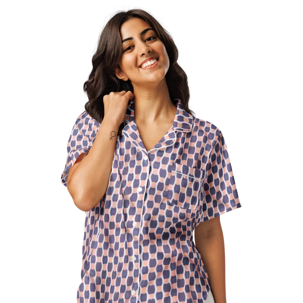 Indigo Blush Mosaic on Women's Short Sleeve Pajama Top — Front