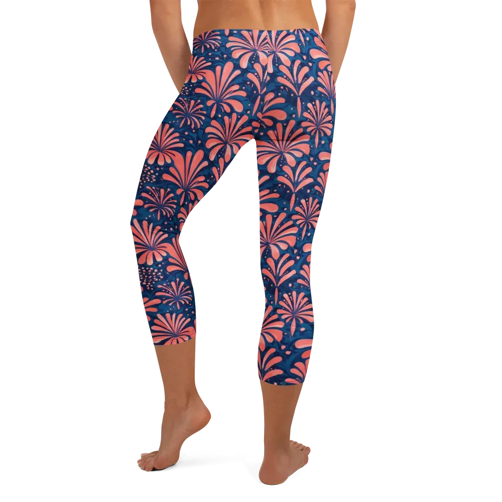 Coral Bloom Cascade on Capri Leggings — Back
