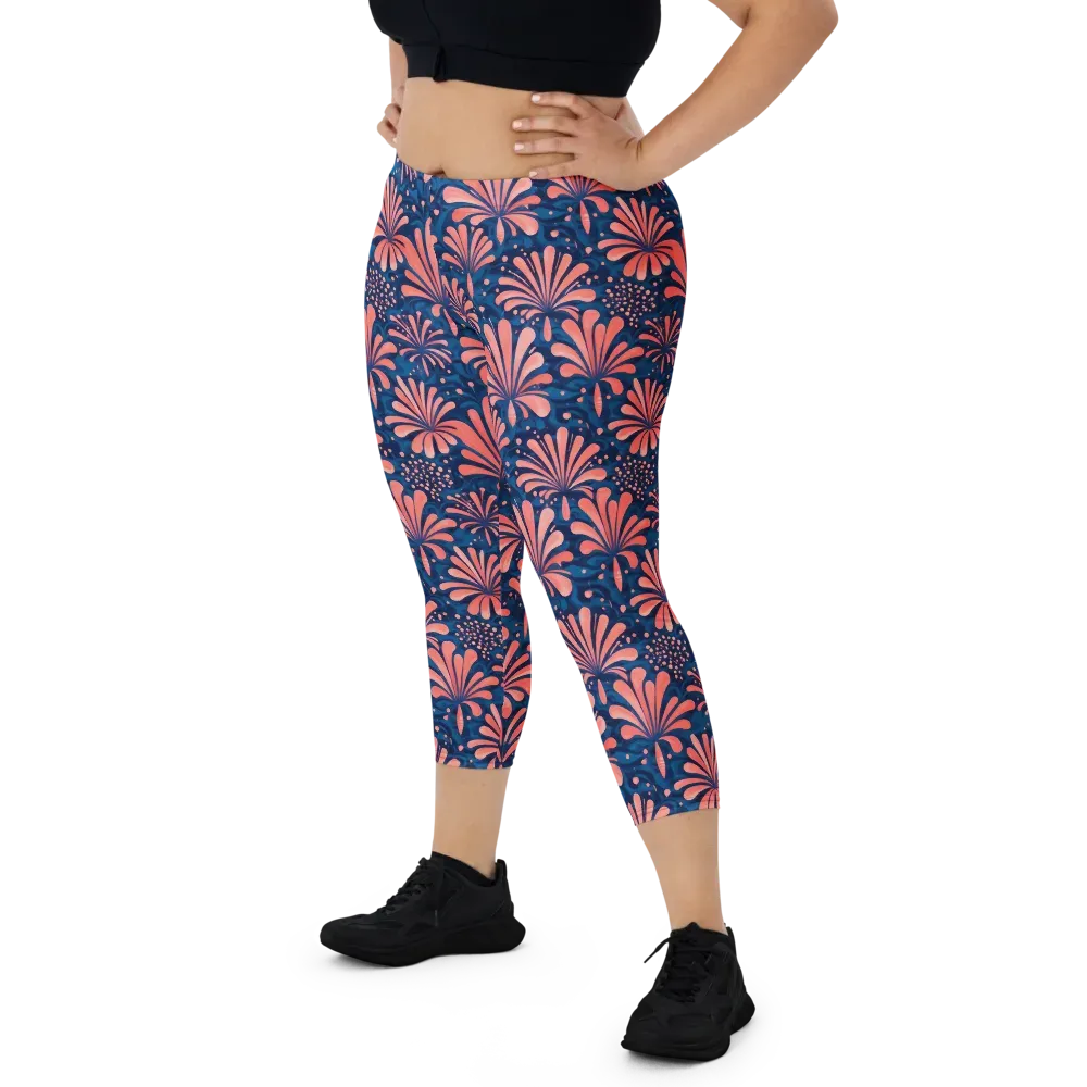 Coral Bloom Cascade on Capri Leggings — Front