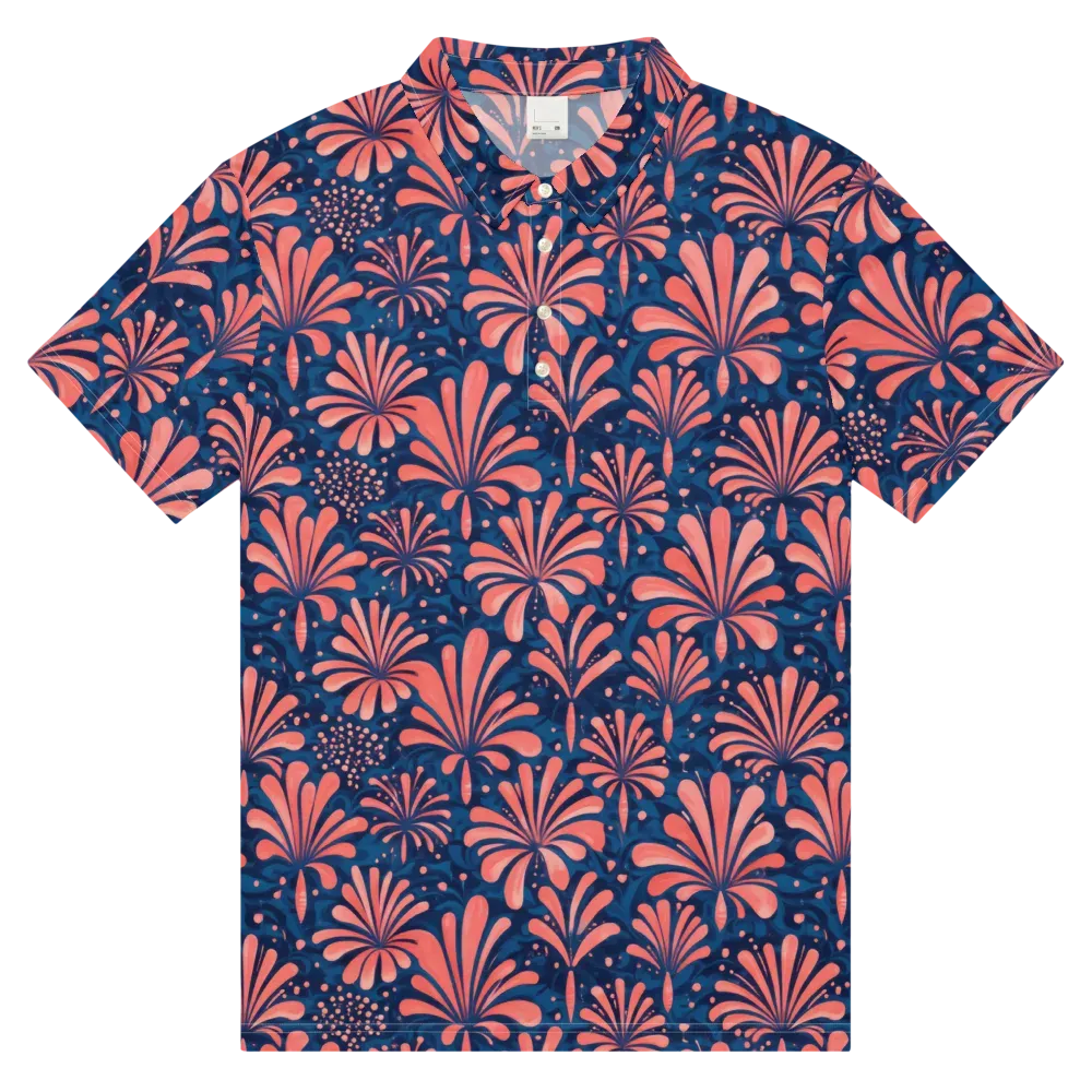 Coral Bloom Cascade on Men's Slim Fit Polo Shirt — Front