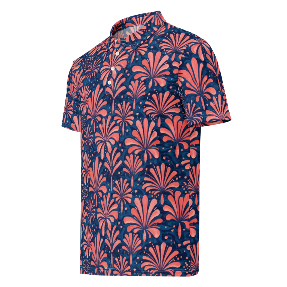 Coral Bloom Cascade on Men's Slim Fit Polo Shirt — Left Front