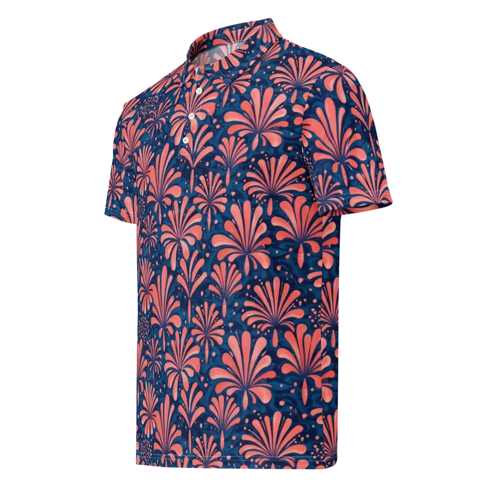 Coral Bloom Cascade on Men's Slim Fit Polo Shirt — Left Front