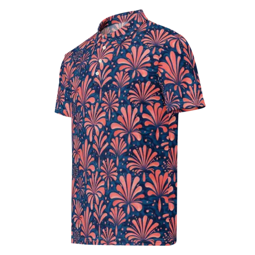 Coral Bloom Cascade on a Men's Slim Fit Polo Shirt
