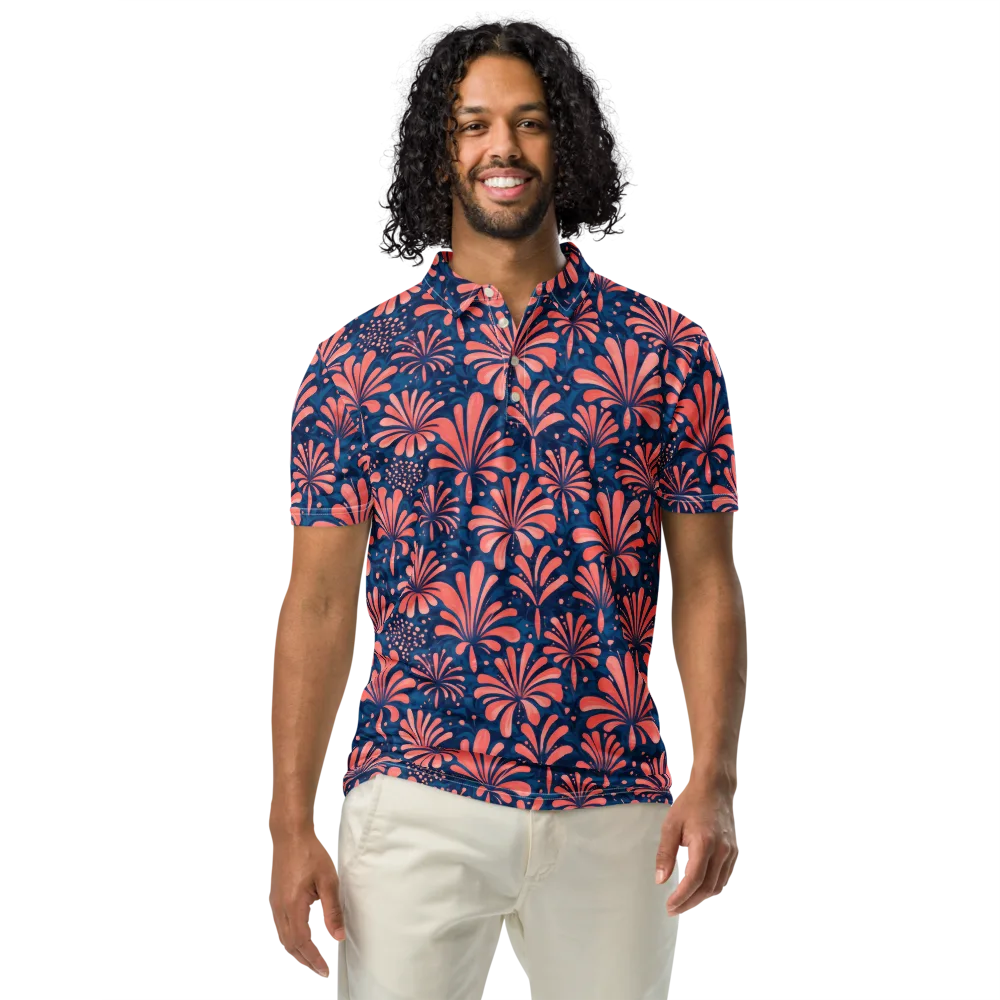 Coral Bloom Cascade on Men's Slim Fit Polo Shirt — Front