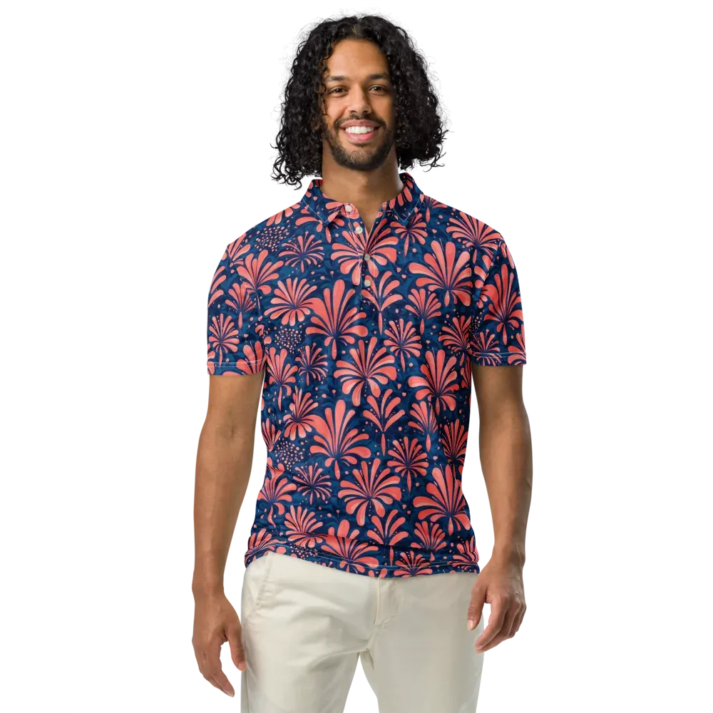 Coral Bloom Cascade on Men's Slim Fit Polo Shirt — Front