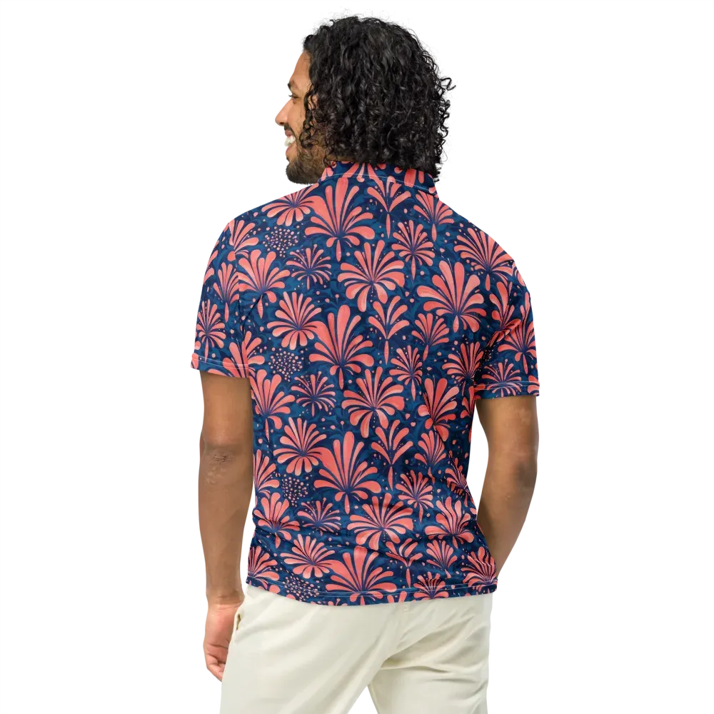 Coral Bloom Cascade on Men's Slim Fit Polo Shirt — Back