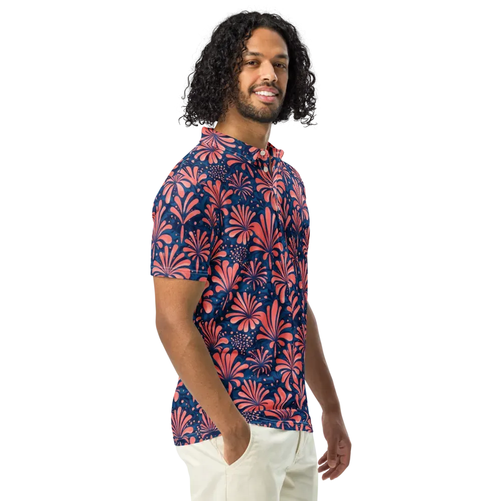 Coral Bloom Cascade on Men's Slim Fit Polo Shirt — Right Front