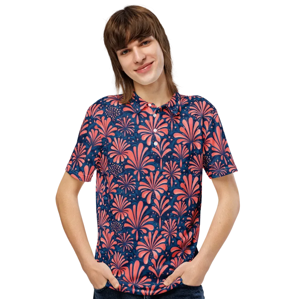 Coral Bloom Cascade on Men's Slim Fit Polo Shirt — Front