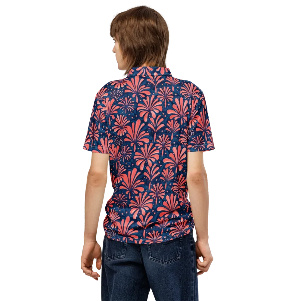 Coral Bloom Cascade on Men's Slim Fit Polo Shirt — Back