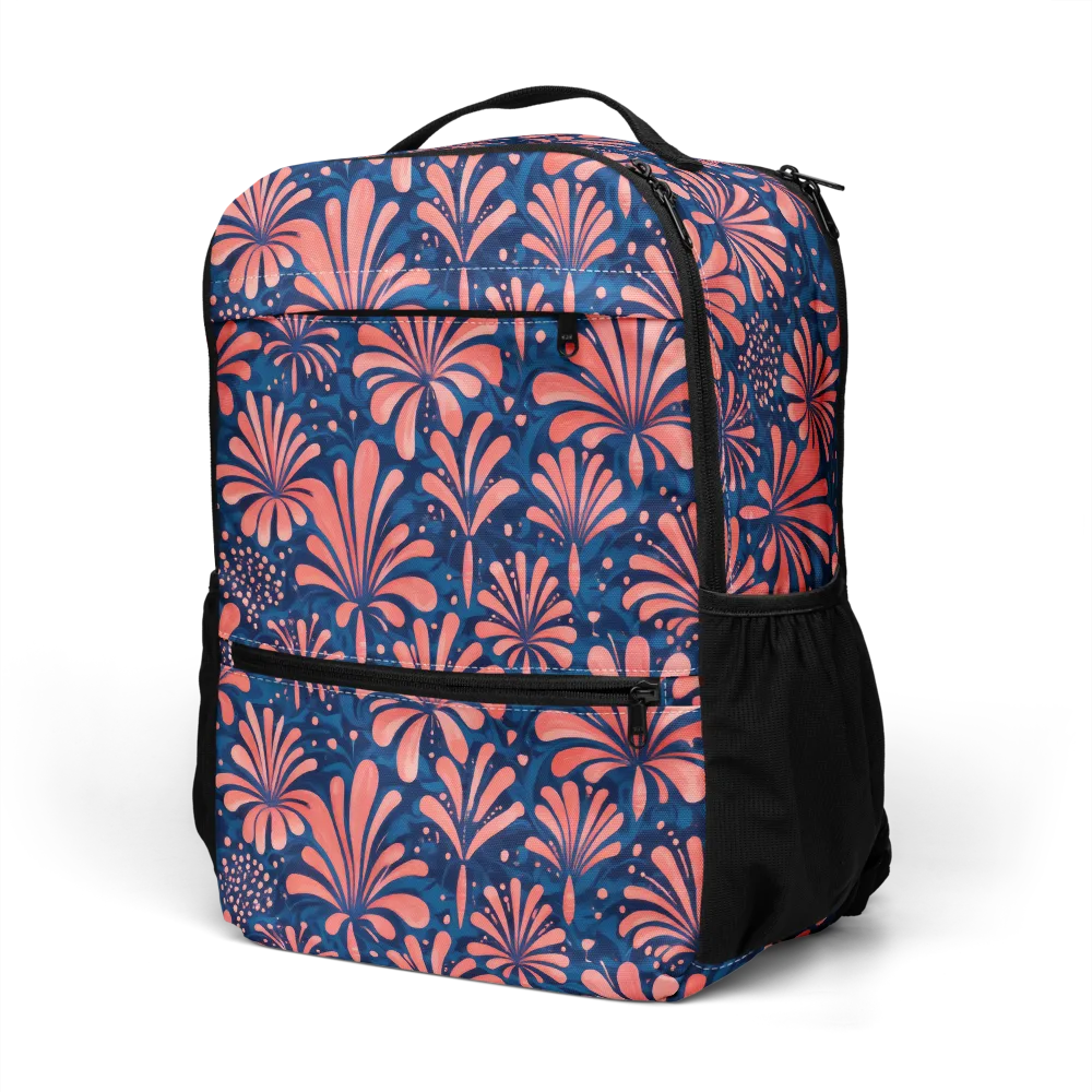 Coral Bloom Cascade on Utility Backpack — Left Front