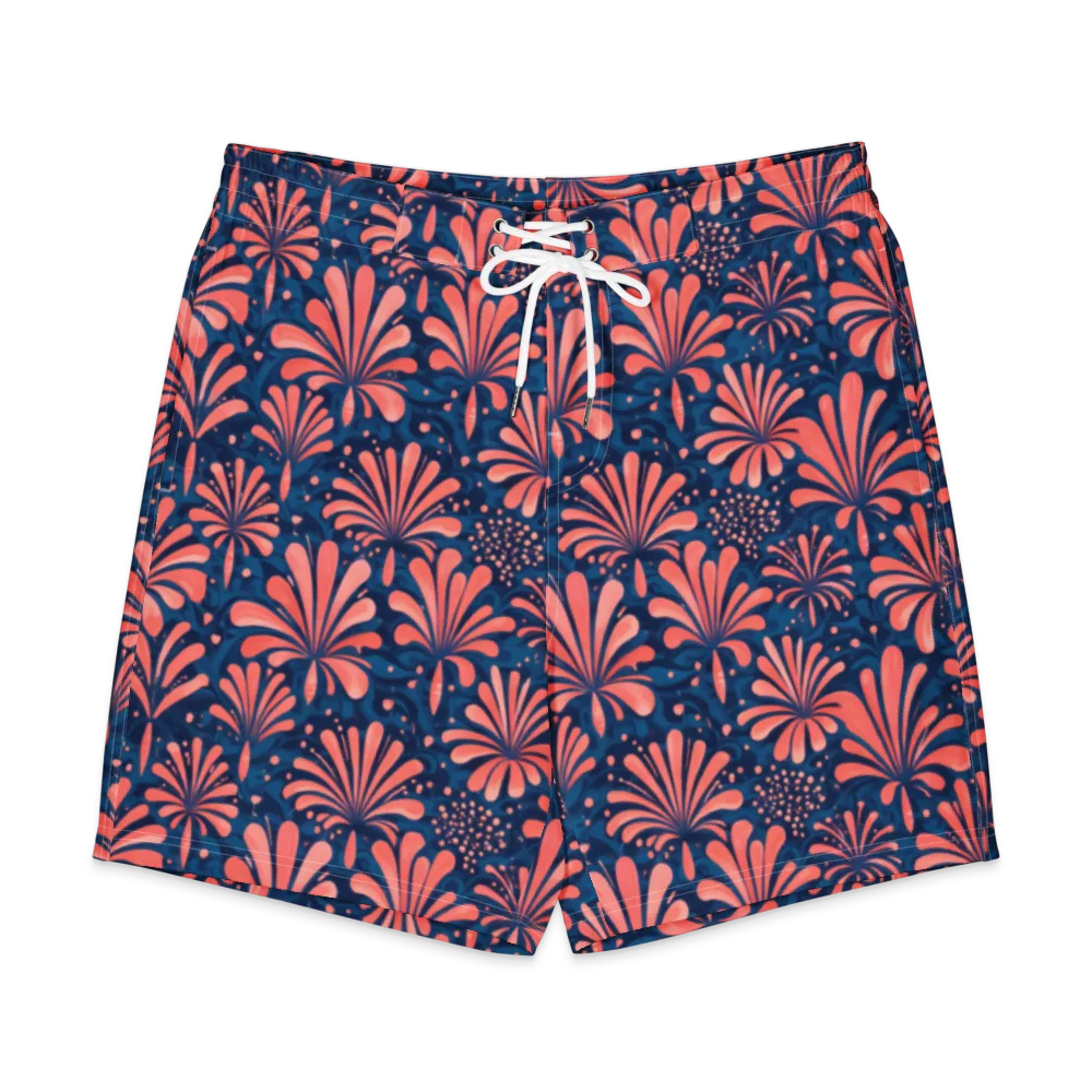 Coral Bloom Cascade on Men's Board Shorts — Front