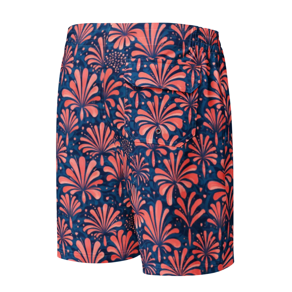 Coral Bloom Cascade on Men's Board Shorts — Back