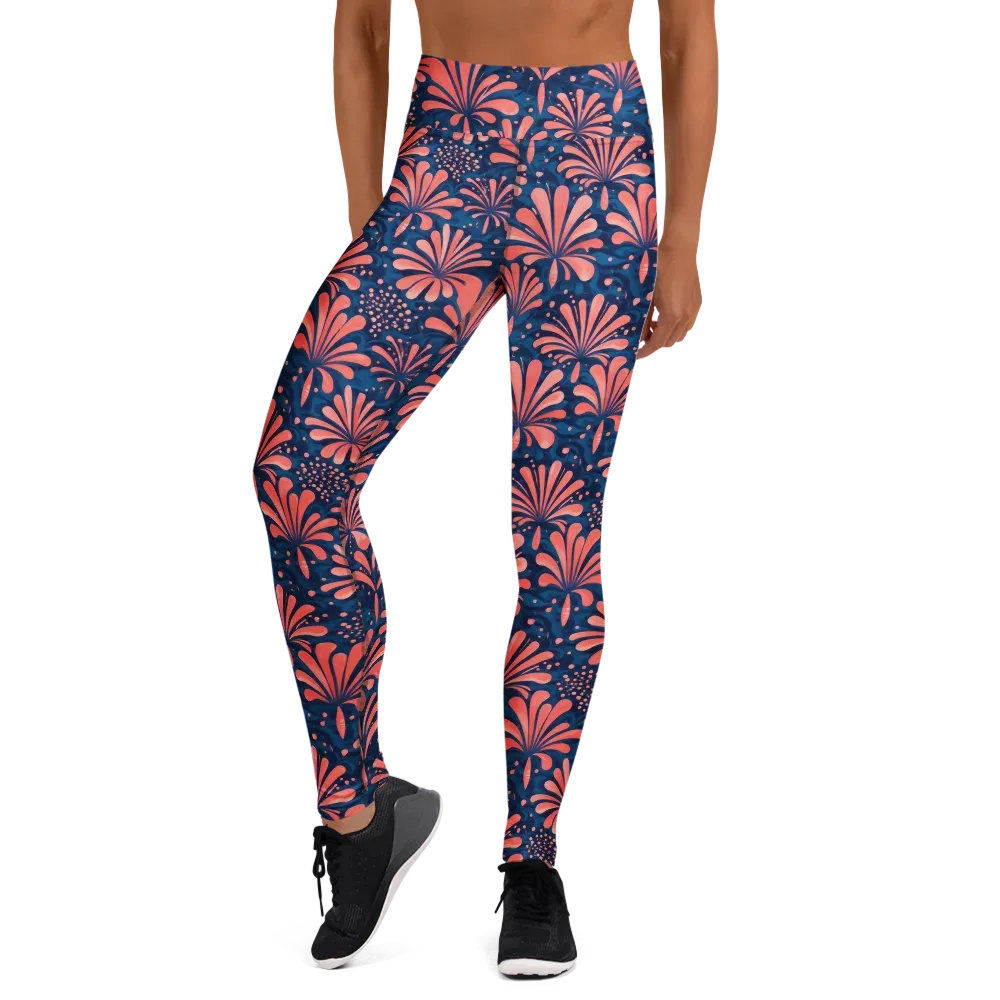 Coral Bloom Cascade on Yoga Leggings — Front