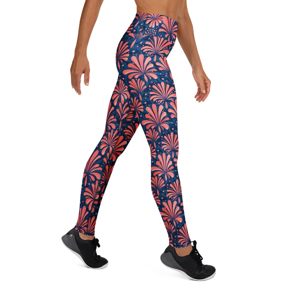 Coral Bloom Cascade on Yoga Leggings — Right