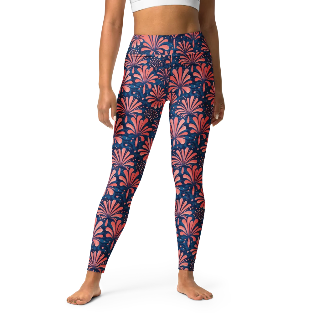 Coral Bloom Cascade on Yoga Leggings — Front