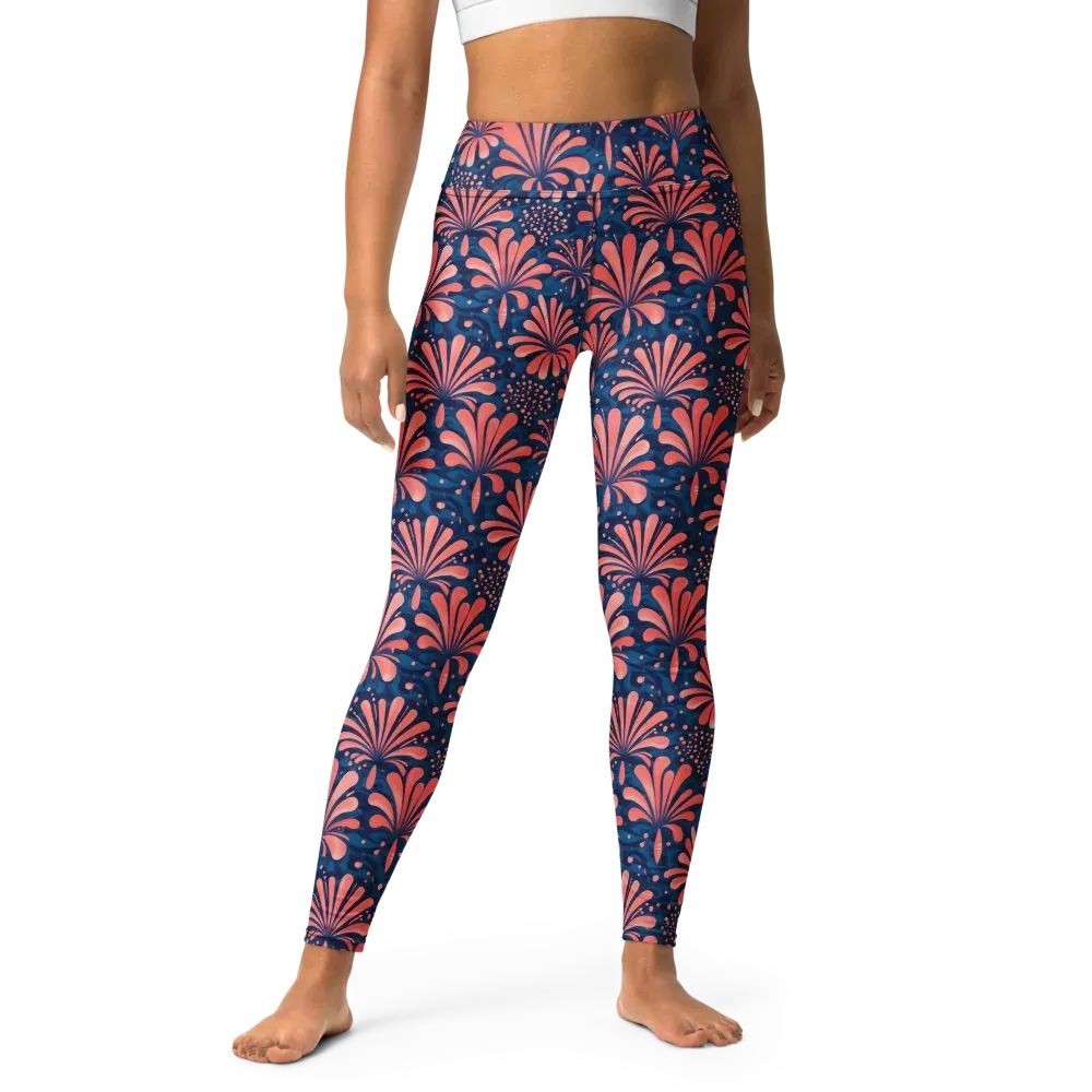 Coral Bloom Cascade on Yoga Leggings — Front