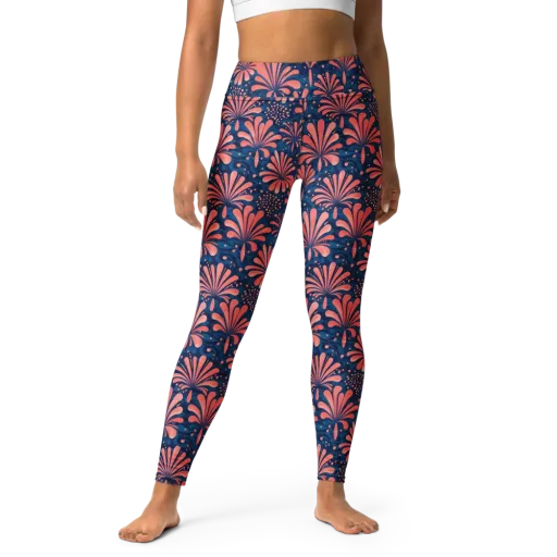 Coral Bloom Cascade on a Yoga Leggings