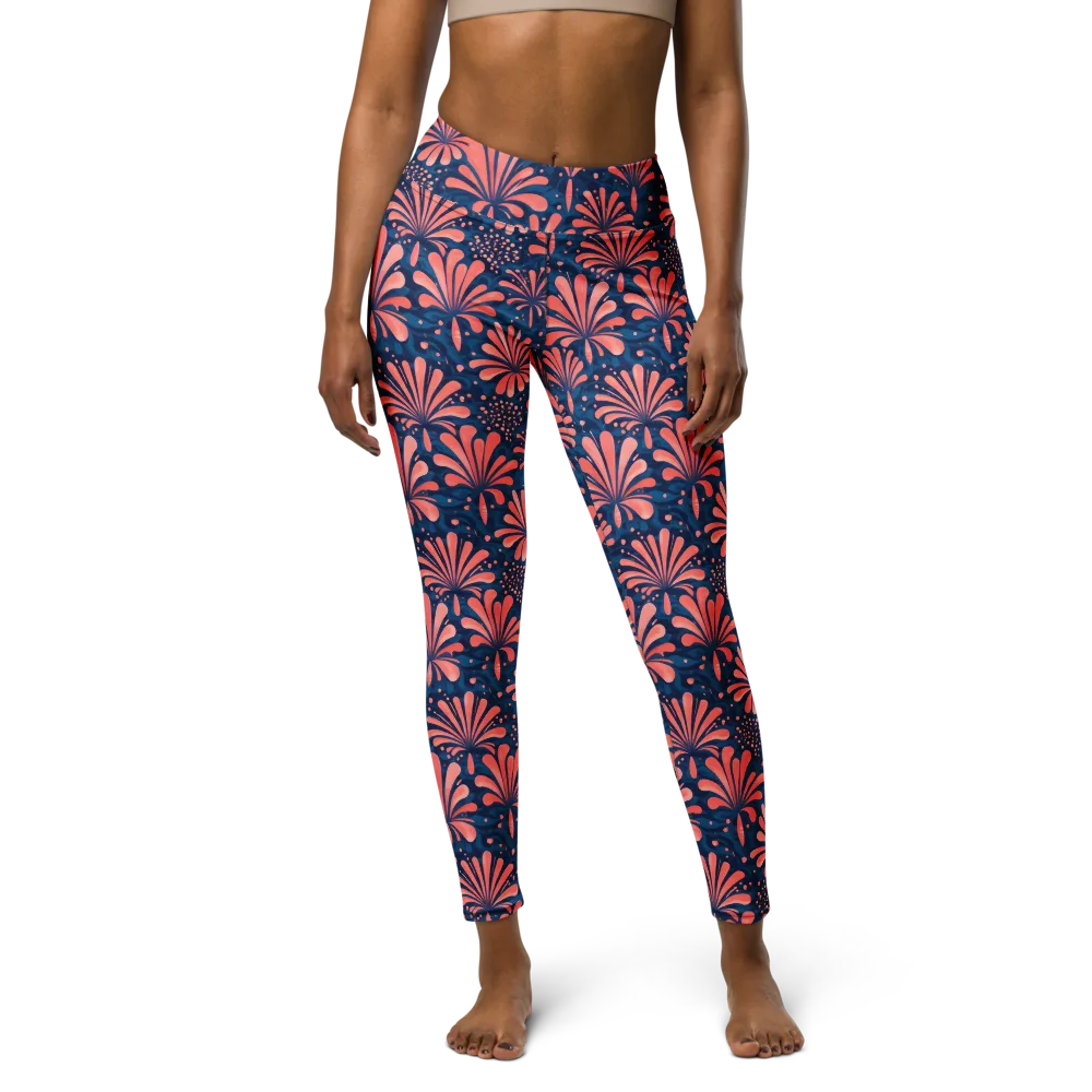 Coral Bloom Cascade on Yoga Leggings — Front