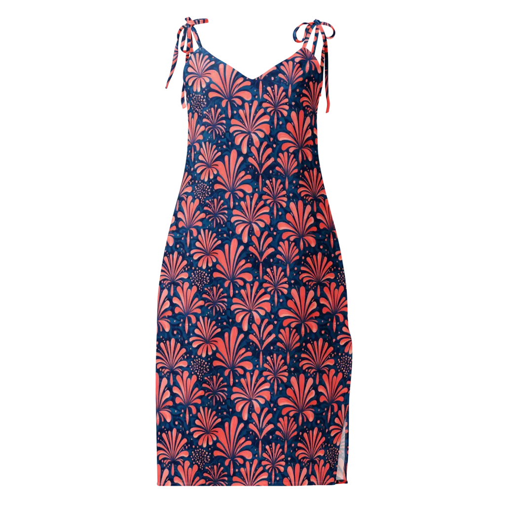 Coral Bloom Cascade on Slip Dress — Front