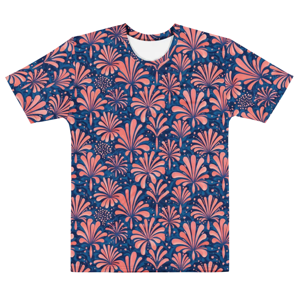 Coral Bloom Cascade on Men's Cotton Crew Neck T-Shirt — Front