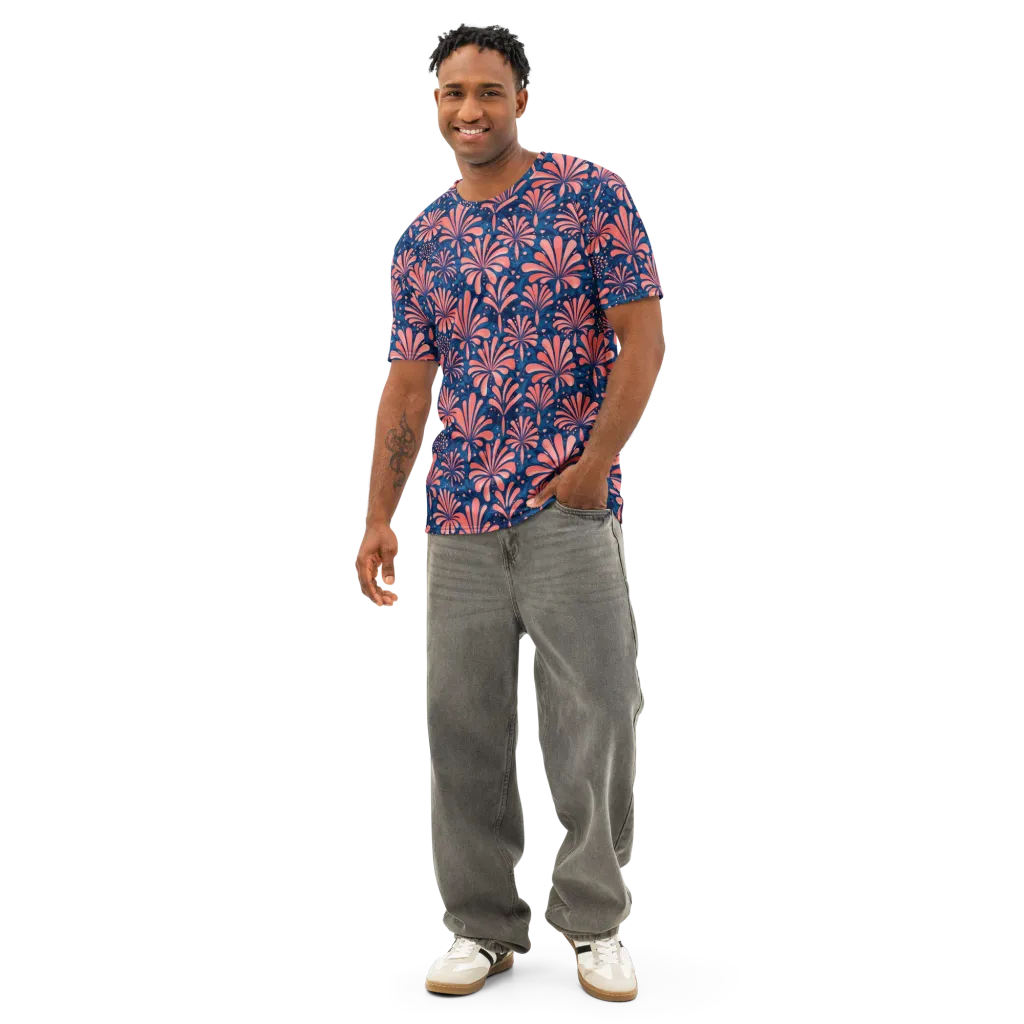 Coral Bloom Cascade on Men's Cotton Crew Neck T-Shirt — Front