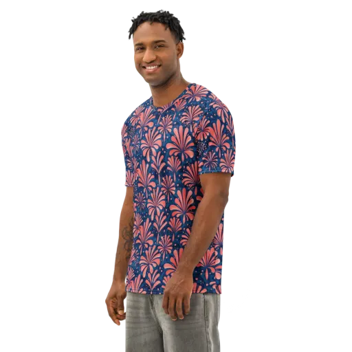 Coral Bloom Cascade on a Men's Cotton Crew Neck T-Shirt