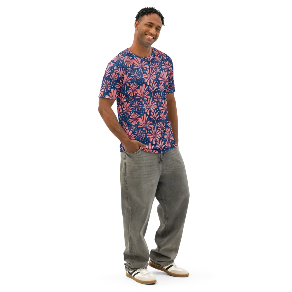 Coral Bloom Cascade on Men's Cotton Crew Neck T-Shirt — Right Front