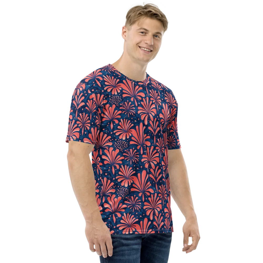 Coral Bloom Cascade on Men's Crew Neck T-Shirt — Right