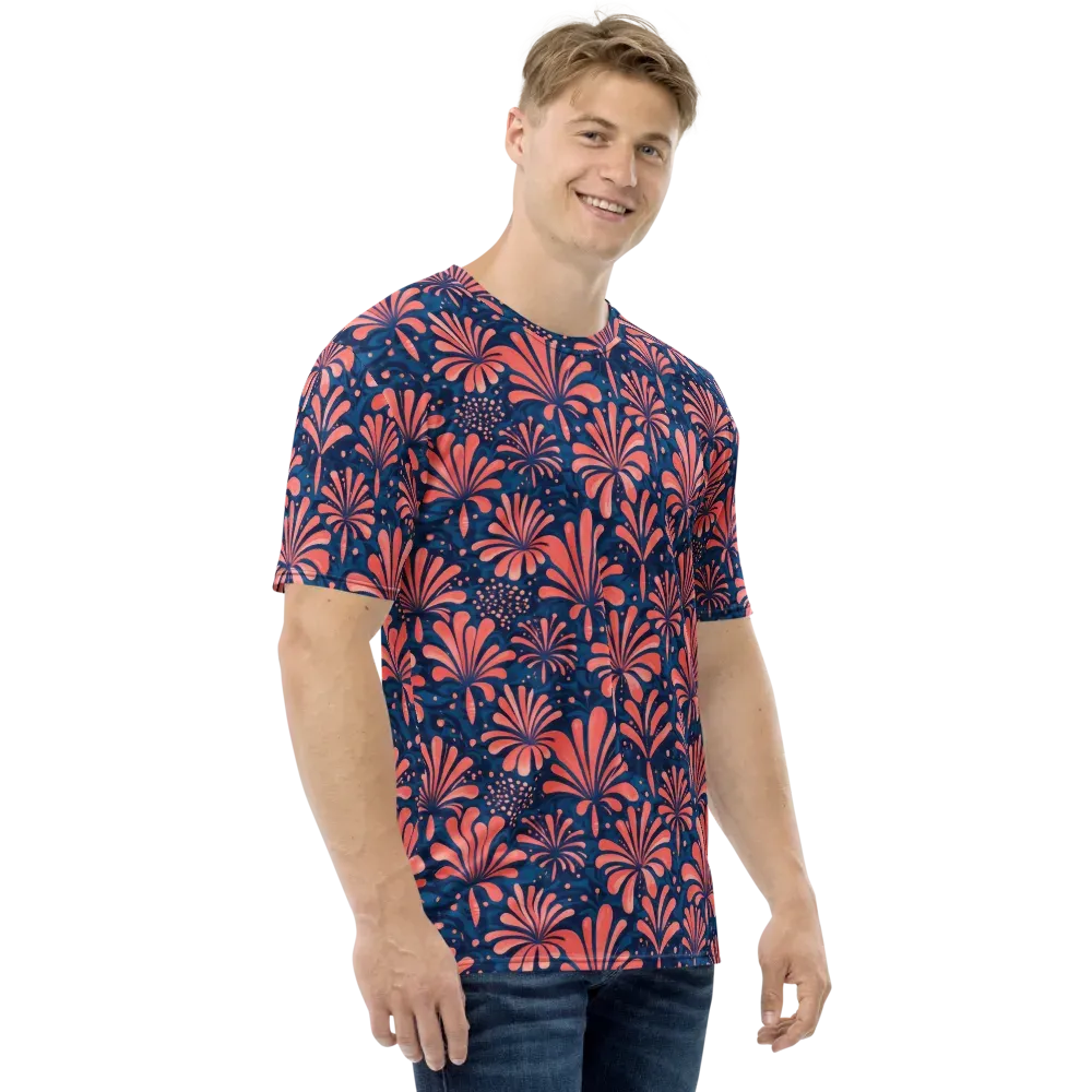 Coral Bloom Cascade on Men's Crew Neck T-Shirt — Right
