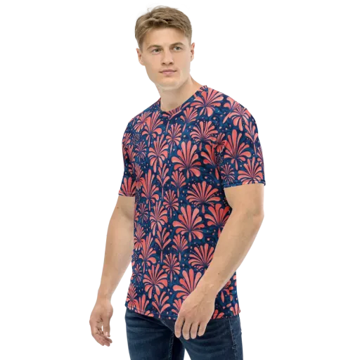 Coral Bloom Cascade on a Men's Crew Neck T-Shirt
