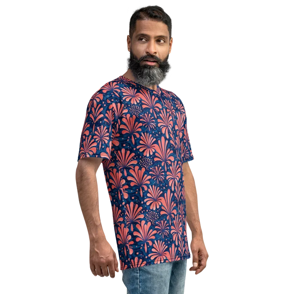Coral Bloom Cascade on Men's Crew Neck T-Shirt — Right