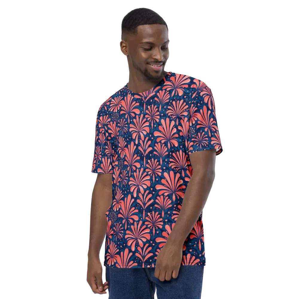 Coral Bloom Cascade on Men's Crew Neck T-Shirt — Left