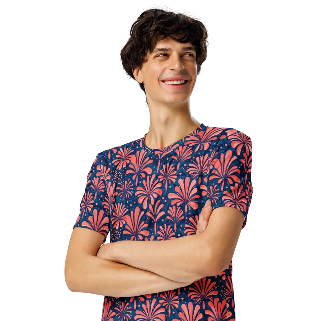 Coral Bloom Cascade on Men's Crew Neck T-Shirt — Left Front