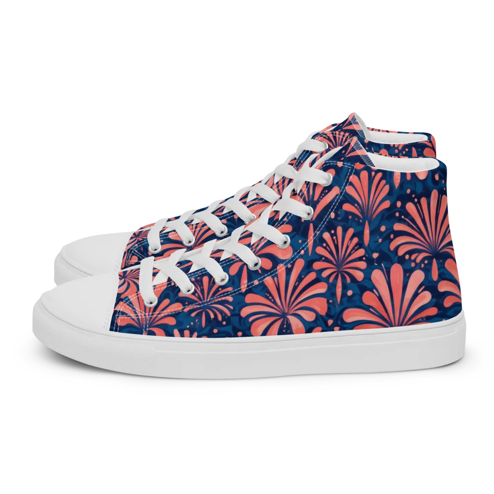 Coral Bloom Cascade on Men's High Top Canvas Shoes — Left