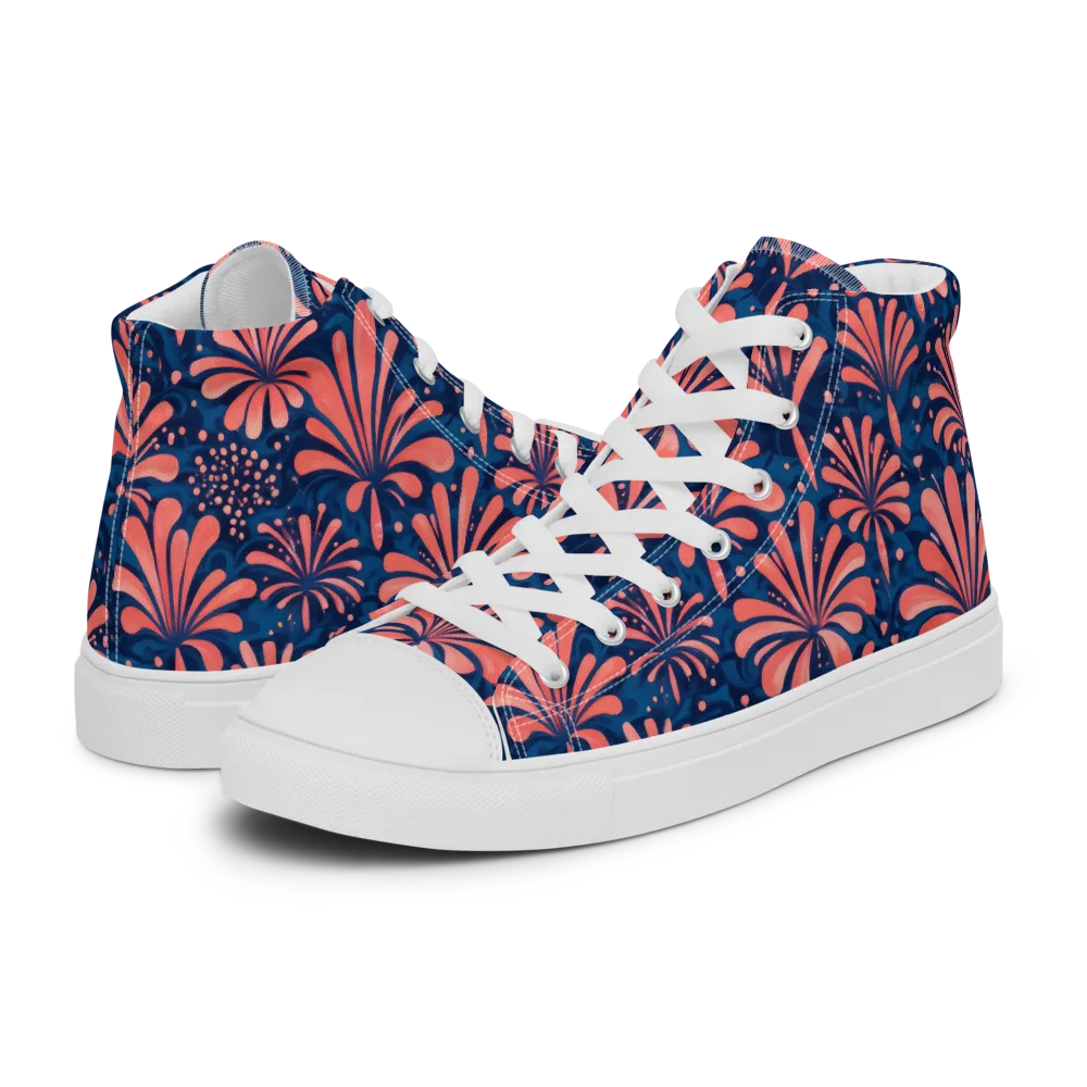 Coral Bloom Cascade on Men's High Top Canvas Shoes — Left