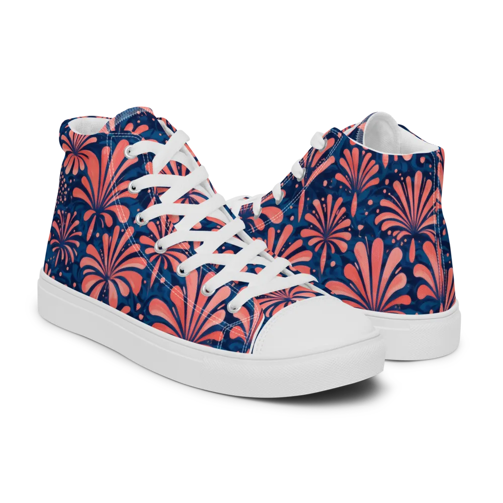 Coral Bloom Cascade on Men's High Top Canvas Shoes — Right