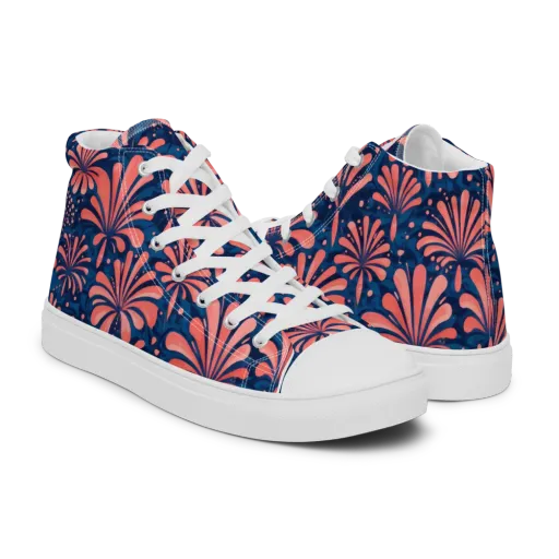 Coral Bloom Cascade on a Men's High Top Canvas Shoes