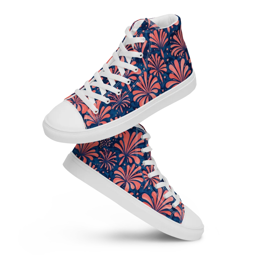 Coral Bloom Cascade on Men's High Top Canvas Shoes — Front