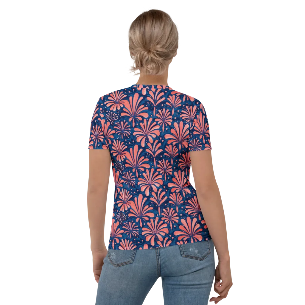 Coral Bloom Cascade on Women's Crew Neck T-Shirt — Back