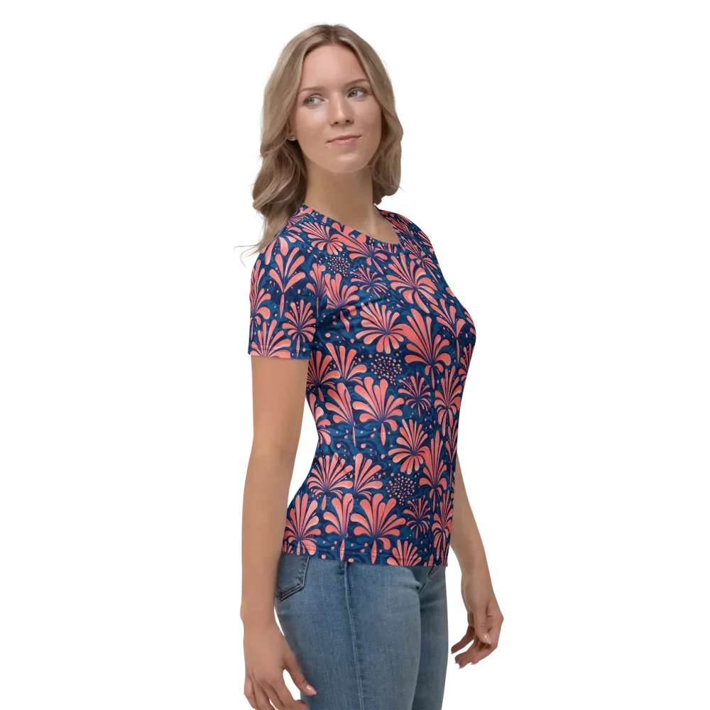 Coral Bloom Cascade on Women's Crew Neck T-Shirt — Right