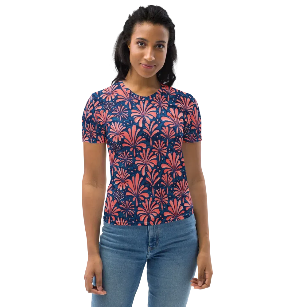 Coral Bloom Cascade on Women's Crew Neck T-Shirt — Front