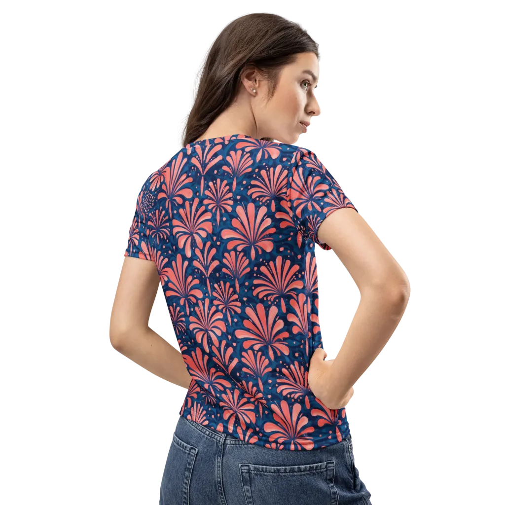 Coral Bloom Cascade on Women's Crew Neck T-Shirt — Back