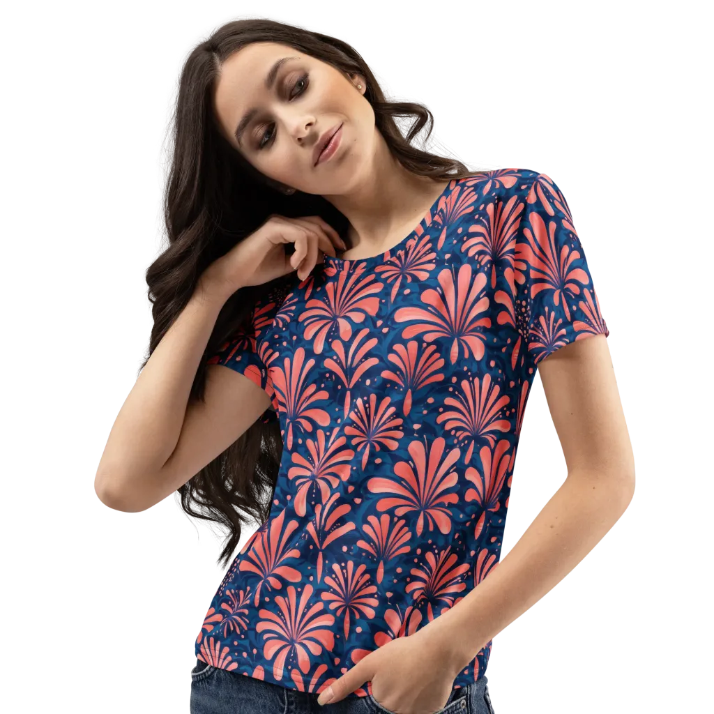 Coral Bloom Cascade on Women's Crew Neck T-Shirt — Left Front
