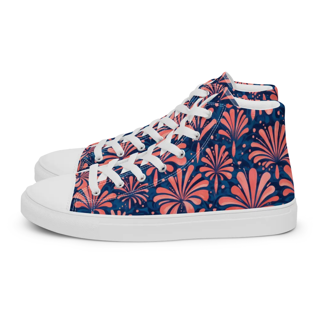 Coral Bloom Cascade on Women's High Top Canvas Shoes — Left