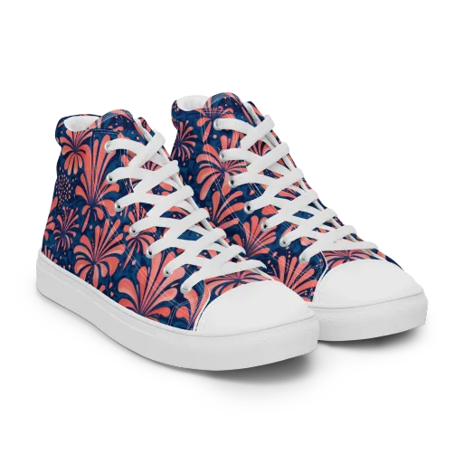 Coral Bloom Cascade on a Women's High Top Canvas Shoes