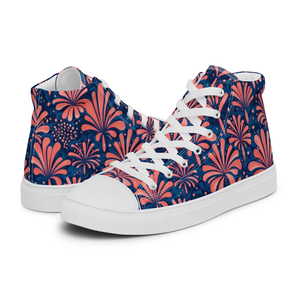 Coral Bloom Cascade on Women's High Top Canvas Shoes — Left